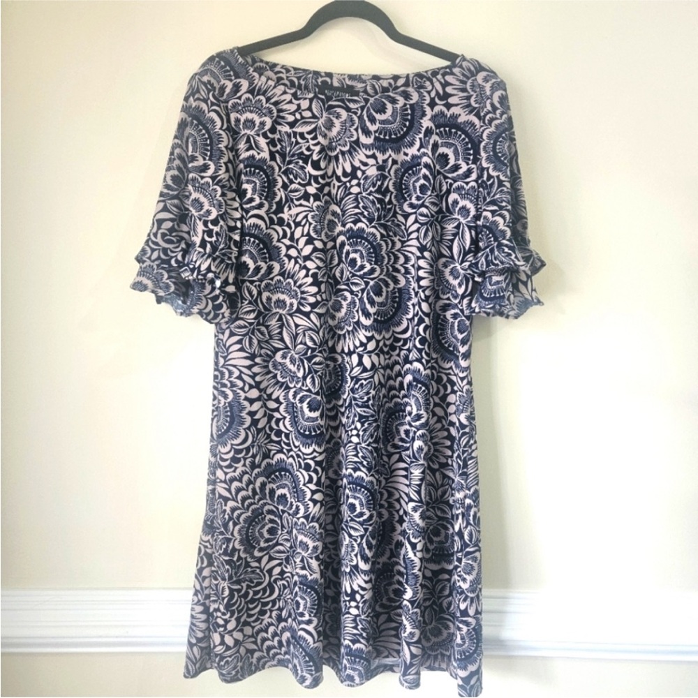 Perceptions Navy and Beige Floral Swing Dress